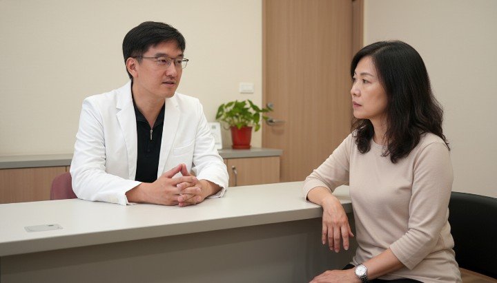 醫師於診間為患者進行專業減肥針比較說明 診所內展示多款瘦瘦筆與減肥針比較樣品 患者諮詢醫學減重計畫與減肥針比較細節 專業醫護人員操作最新減肥針比較儀器