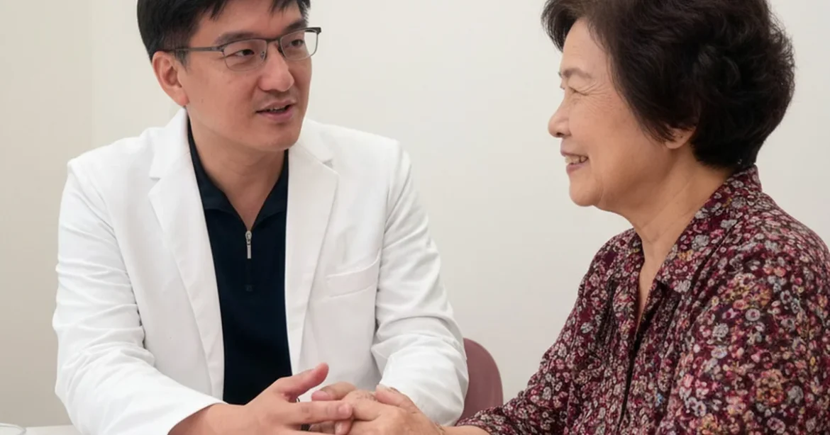 醫師正在為患者分析肝斑治療方案，專業的環境與光線